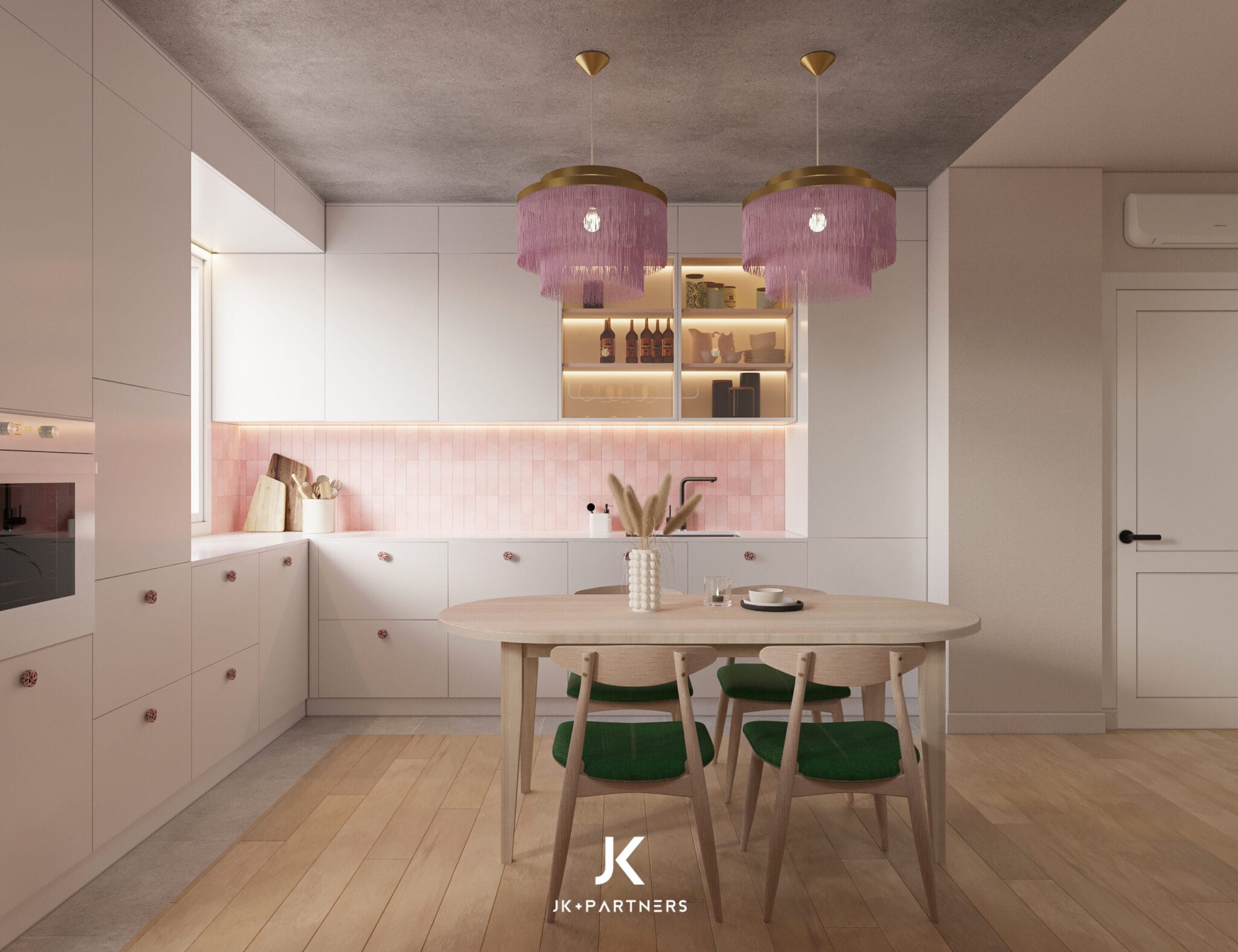 Salon z aneksem kuchennym — projekt wnętrza w stylu loftowym