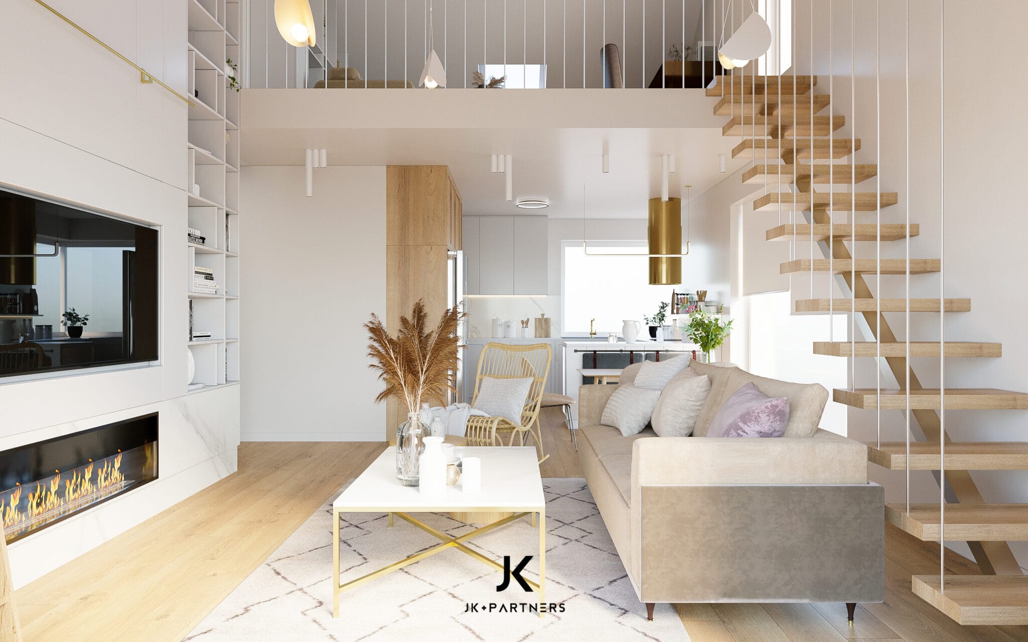 Salon z jadalnią w domu 112 m² w Koninie — projekt wnętrza domu dla rodziny